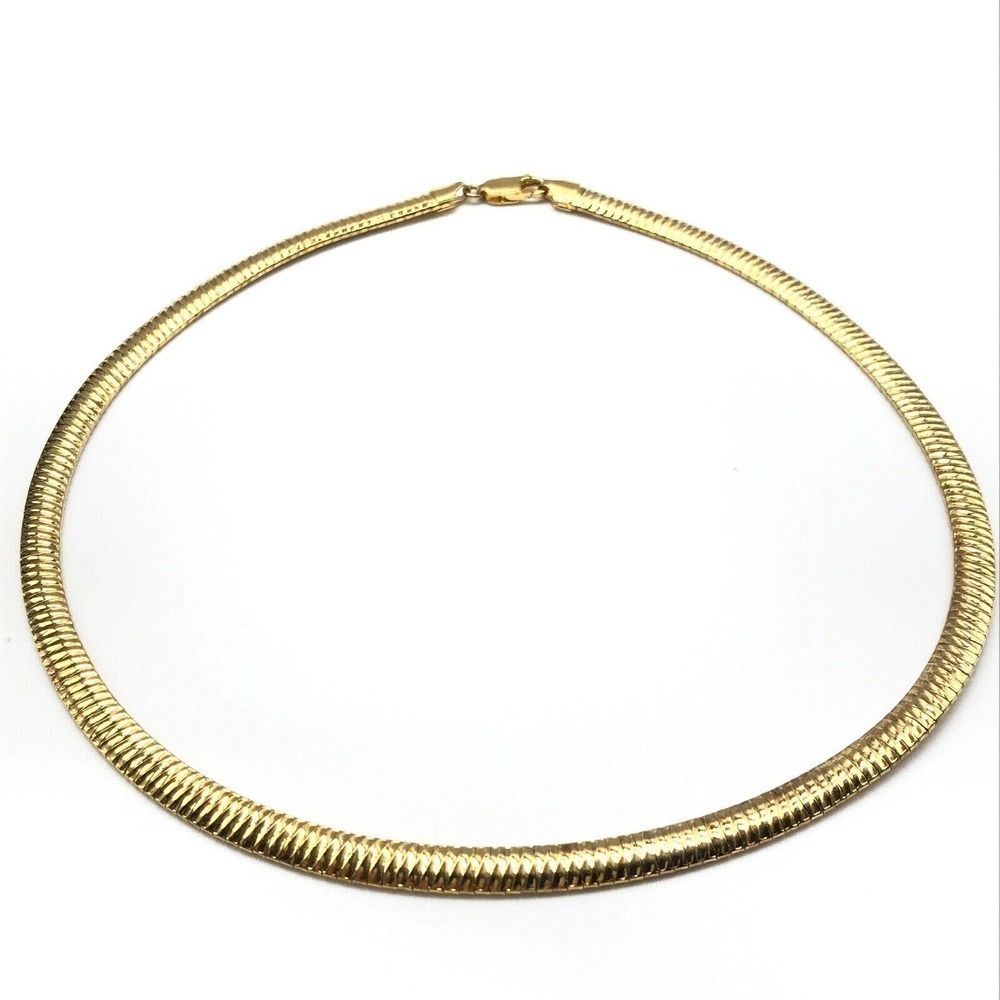 Milor 925 Italy Sterling Silver Gold Plated Flat Omega Chain Necklace 17"
